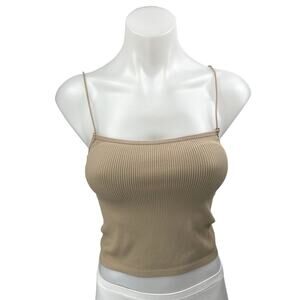 Zara Women's Beige Tan Rib Knit Sleeveless Cami Camisole Crop Tank top Size M/L